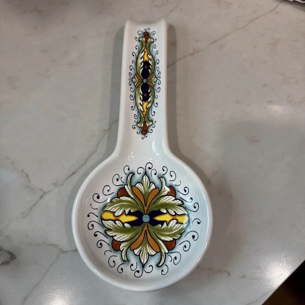 Nova Deruta Spoon Rest And Crock  Made In Italy Hand painted